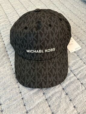 Michael Kors Black Monogram Embroidered Logo Cap